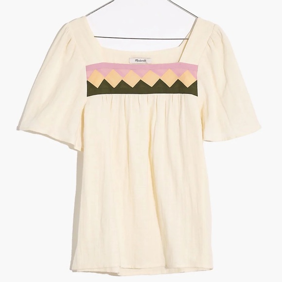 Madewell Patchwork Diamond Print Crinkle Gauze Peasant Top - M - Picture 16 of 16
